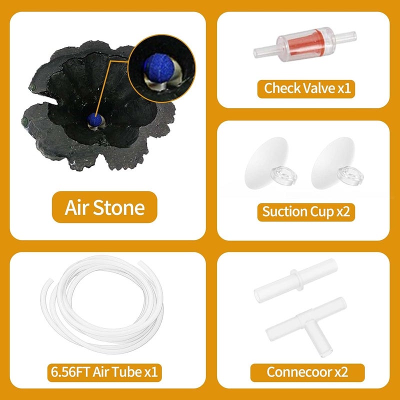 Moonorange Aquarium Air Bubbler Decoration Kit, Fish Tank Air Stone Set, Realistic Volcano Ornaments with Full Accessories. (Volcano Kit-L) - Image 3